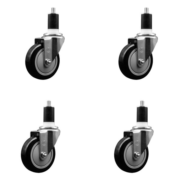 4'' Black Poly Wheel Swivel 1-1/2'' Expanding Stem Caster Set, 4PK